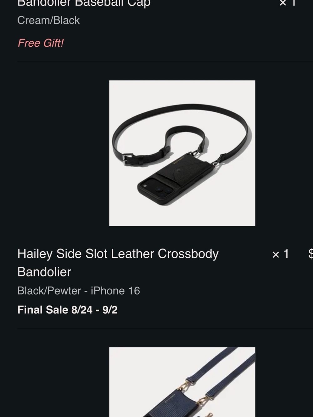 Bandolier Black Leather Phone Crossbody with Adjustable Strap